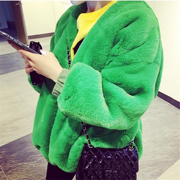 

women's fur & faux [ewq] korea jacket parka winter clothing women fashion blue overcoat thick warm female plush coat 2021 16e3452, Black