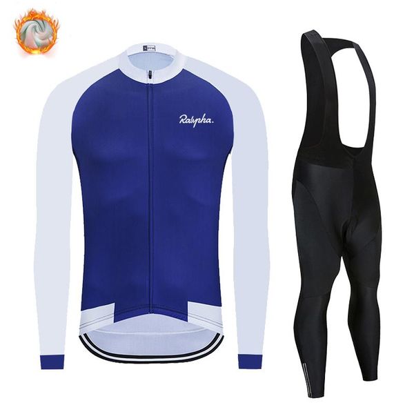 

racing sets ralvpha 2021 winter warm jersey cycling suit bib shorts raphaful ropa ciclismo lnvierno road sweatshirt triathlon kit, Black;blue