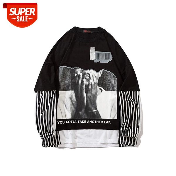 

SEVEYFAN 2021 Men's Hip Hop T Shirts Fake Two Pieces Printed Tees Summer Cotton Long Sleeve Tops for Male #DR3p, White;black