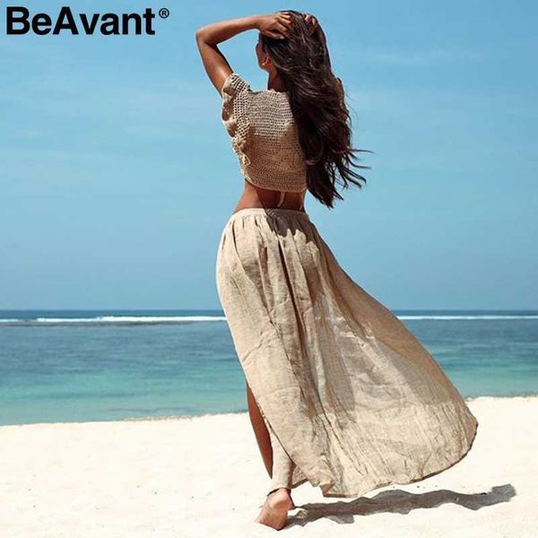 

beavant summer beach wear women cover ups lace up swimsuit female skirts see through holiday cottons sarong skirts 210709, Black