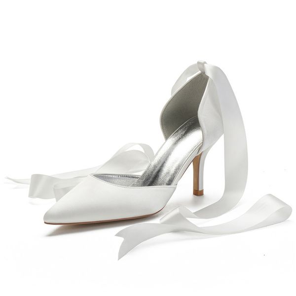 

dress shoes high heels satin ribbon tie wedding women pointed toe stiletto prom evening formal party pumps 95tp, Black