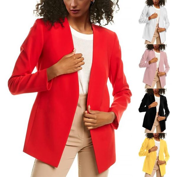 

women's suits & blazers s-5xl womens casual long suit jacket loose oversize elegant coat solid color formal blazer chic ol ladies outer, White;black