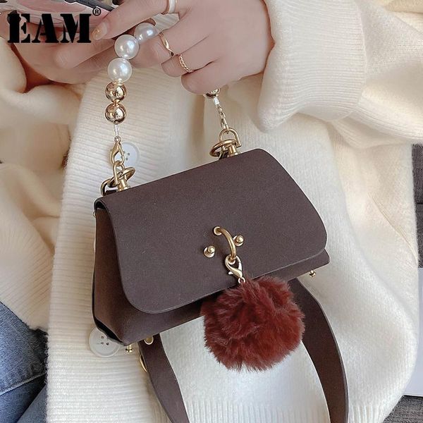 

shoulder bags [eam] women pearl handle retro matte pu leather flap personality all-match crossbody bag fashion tide 2021 18a1787
