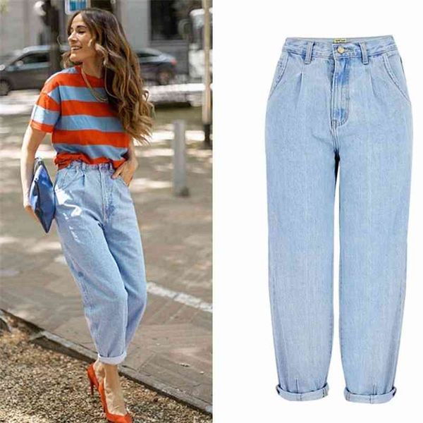 

boyfriend high waist jean harem plus size denim street baggy loose 210629, Blue