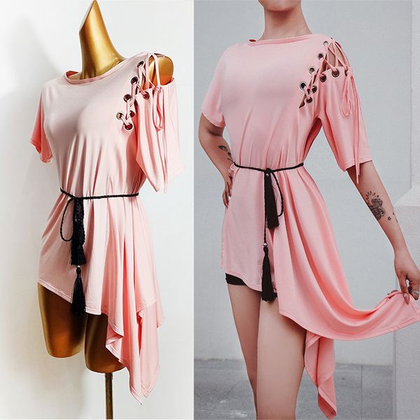 

latin dance dress loose pluse size women practice dress rumba samba dance training clothes ladies latina dress pink vdb2292, Black;red