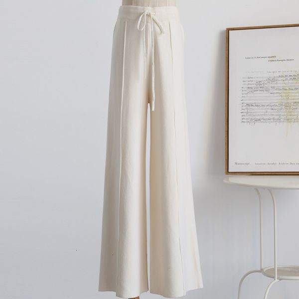 

2021 autumn winter kintted high waist straight warm wide leg pants women trousers outwear zn7h, Black;white
