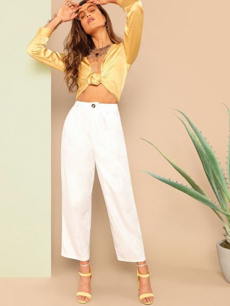 

buttoned front straight leg pants n6z9#, Black;white