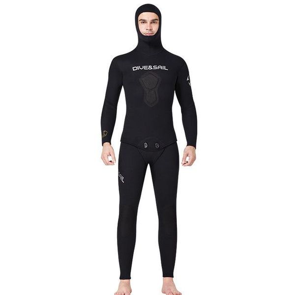 

swim wear 5mm neoprene wetsuit men long-sleeved scuba spearfishing hooded diving suit snorkeling surfing 2-pieces set swinter swimsuit