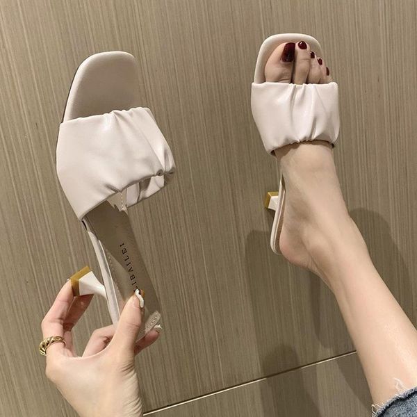 

slippers women's fashion high-heeled shoes stiletto sandals outer wear summer 2021women's, Black