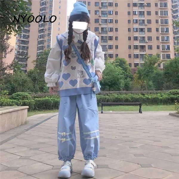 

women's pants & capris nyoolo preppy style japan cute lace bow patchwork ankle length bloomers women kawaii cloth harajuku sweet girls, Black;white