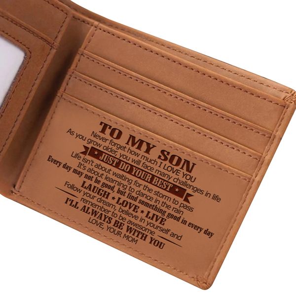 

to my son from dad father wallet christmas birthday graduation wedding birthday gift letter engraved letter wallet carteira, Red;black