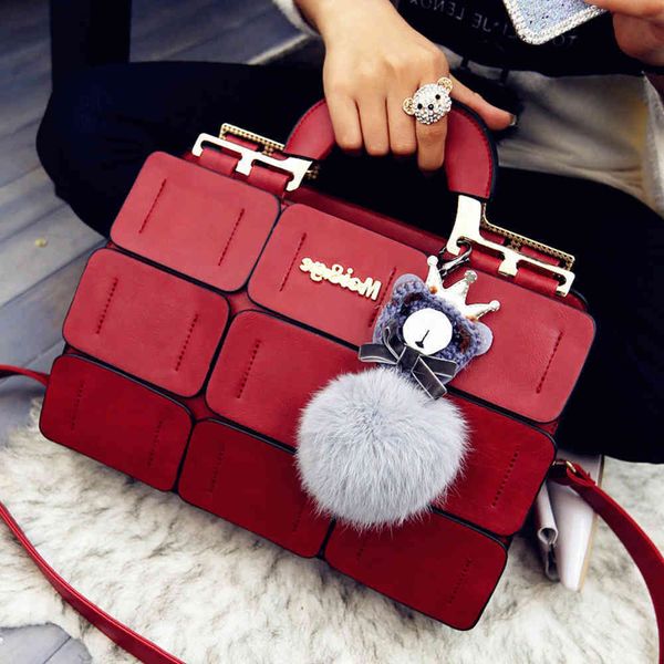

hand bag 2020 women's chaogongge single shoulder sewing boston wool ball messenger