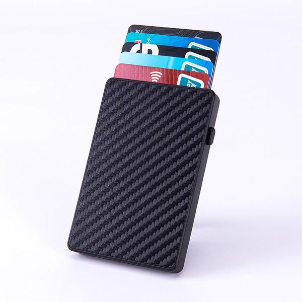 

card holders anti-theft brush automatic box anti-degaussing carbon fiber holder hand-push, Brown;gray
