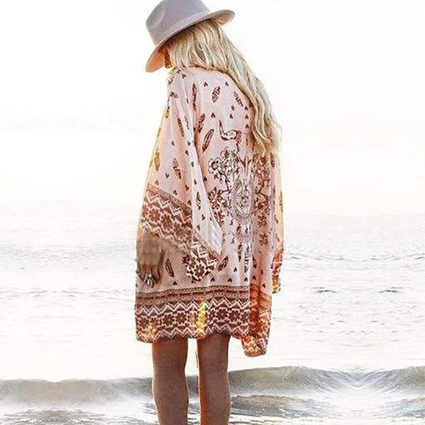

women's swimwear summer bikini cover-ups chiffon cardigan coat holiday beachwear casual loose print women clothing swimsuit, White;black