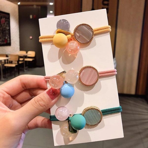 

cute ball high elastic hair bands headband women girls fashion candy color hair cord ponytail holder headband accessories, Slivery;white