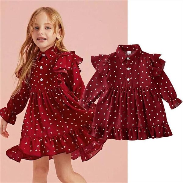 

children spring kids baby girl dress girls long sleeve heart shaped print cotton red a line summer for, Red;yellow