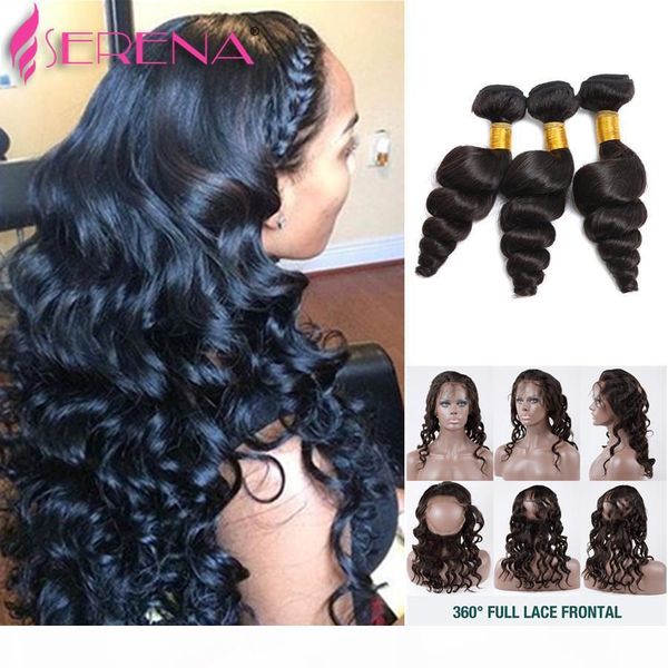 

360 lace frontal pre plucked frontal closure weave 360 lace frontal with hair bundles brazilian loose wave with closure, Black;brown