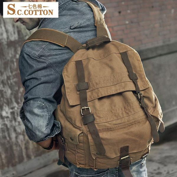 

backpack men's women's vintage canvas leather cotton rucksack mountaineering book travel military school bag
