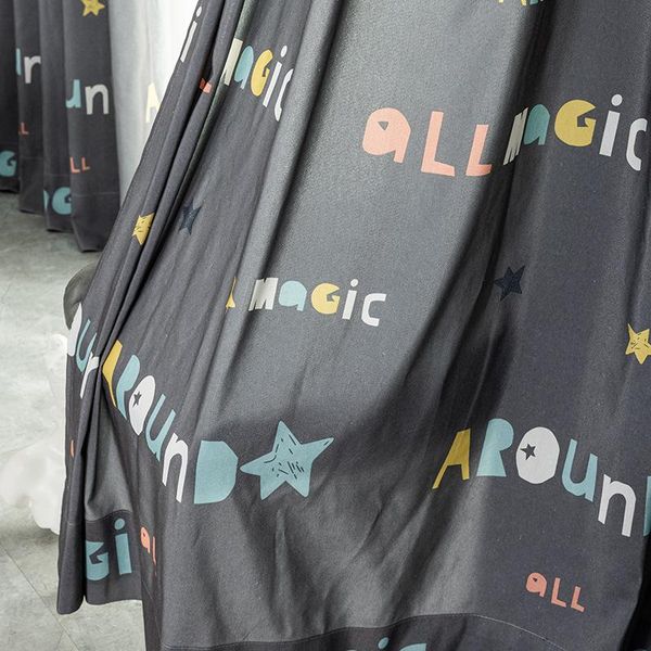 

curtain & drapes modern minimalist cartoon letter printing solid color polyester-cotton curtains for living room bedroom