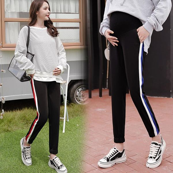 

maternity bottoms 603# pants spring autumn adjustable side strip belly support trousers, White
