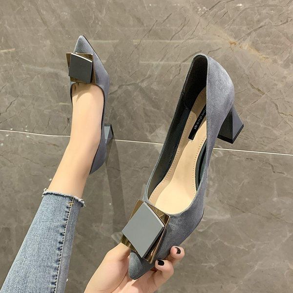 

dress shoes temperament pointed toe daily commuting suede women's spring and autumn fashion all-match shallow mouth high heels, Black