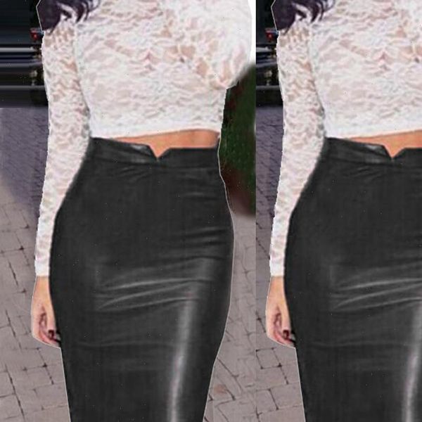 

womens skirt women red brown skirts 2021 autumn leather high waist slim party pencil ropa adolescente mujer yj, Black