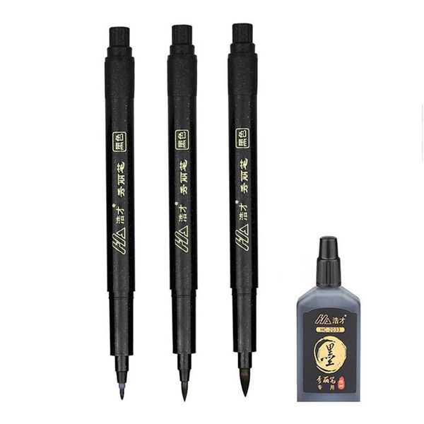 

3/4 pcs/lot hand lettering brush pen black ink calligraphy pen markers art writing office school supplies stationery jllyke