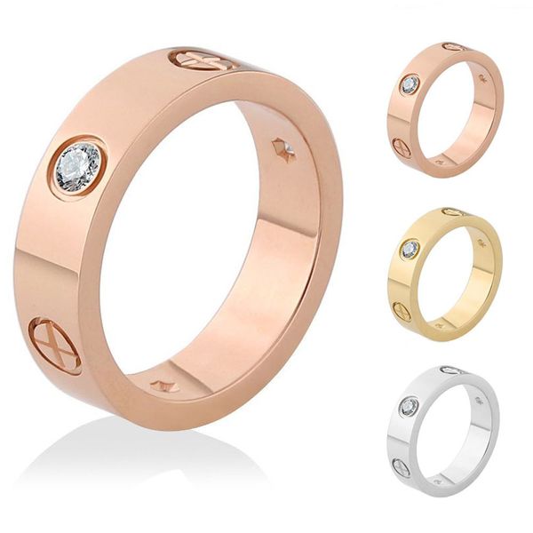 

cross screw rings for women accessories stainless steel men jewelry couple engagement gold luxury crystal love wedding ring, Silver