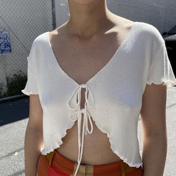 

women's t-shirt t shirt women 2021 femme black crop tee female y2k aesthetic bandage cropped tshirts shirts for summer, White