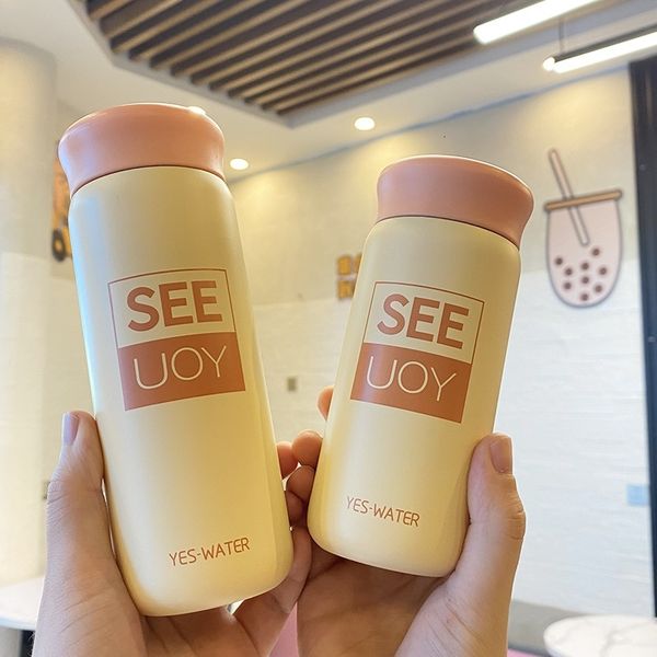 

simple and creative two-color english ins thermos female mori stainless steel outdoor handy small student water cup