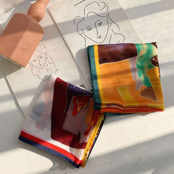 

versatile small square women's real mulberry silk korean decorative spring and autumn professional scarf, Blue;black