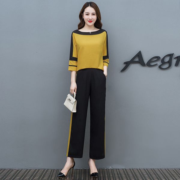 

women's jumpsuits & rompers korean version lady style leisure show thin temperament chiffon suit women's two piece set fashionable, Black;white