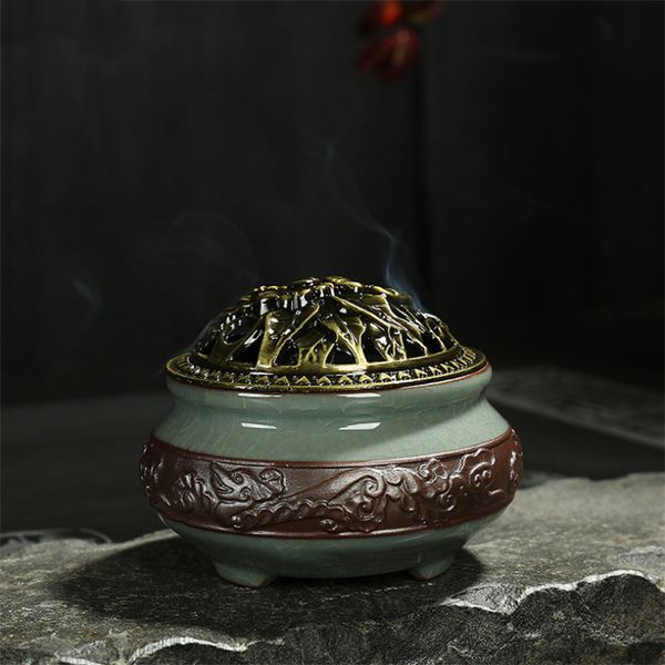 

celadon incense burner ceramic mosquito ge kiln aromatherapy censer antique alloy sandalwood incense holder buddha home decor
