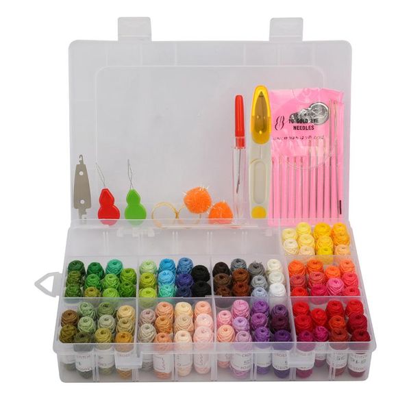 

100/50 colors scissors embroidery thread knitting sewing tool kitcross stitch kits craft kit with threader needles storage box, Black