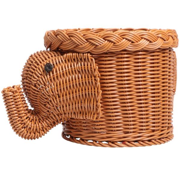

storage baskets 1pc creative hand woven snack basket elephant shape design container organizer for home restaurant (light brown)