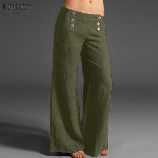 

women's pants & capris zanzea summer wide leg vintage solid long pantalon women casual high elastic wasit loose trousers female palazzo, Black;white
