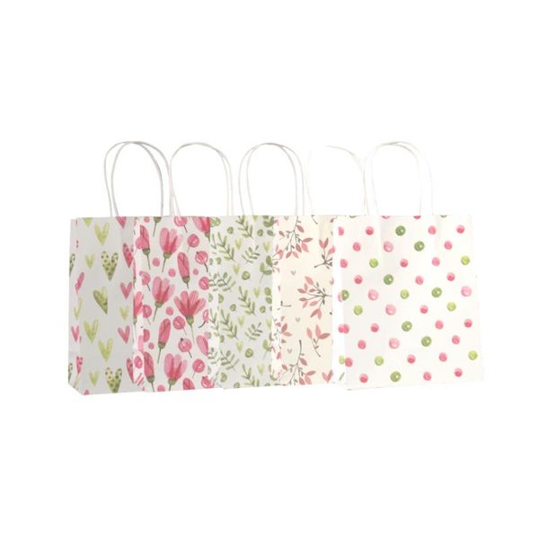 

gift wrap 50pcs/lot multifunction colorful dot floral kraft packing bags christams birthday gifts bag with handle