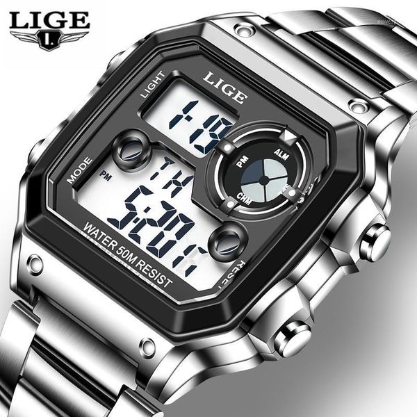 

brand men digital watch military sport watches fashion waterproof electronic wristwatch mens reloj inteligente hombre wristwatches, Slivery;brown