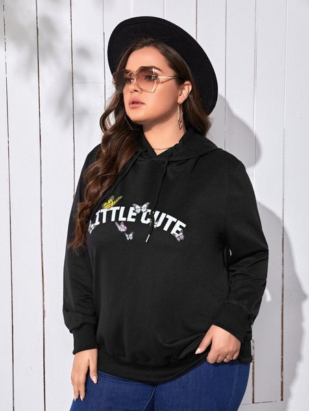 

plus letter & butterfly 3d ear hoodie 65it#, Black