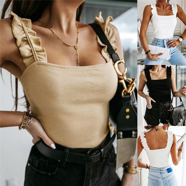 

backless low cut ruffle ruched tank solid color women elegant frill slim high street fashion feminine top, White