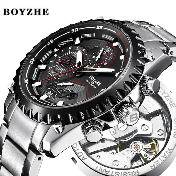 

wristwatches boyzhe 2021 men automatic mechanical watch waterproof sport stainless steel watches relogio masculino, Slivery;brown