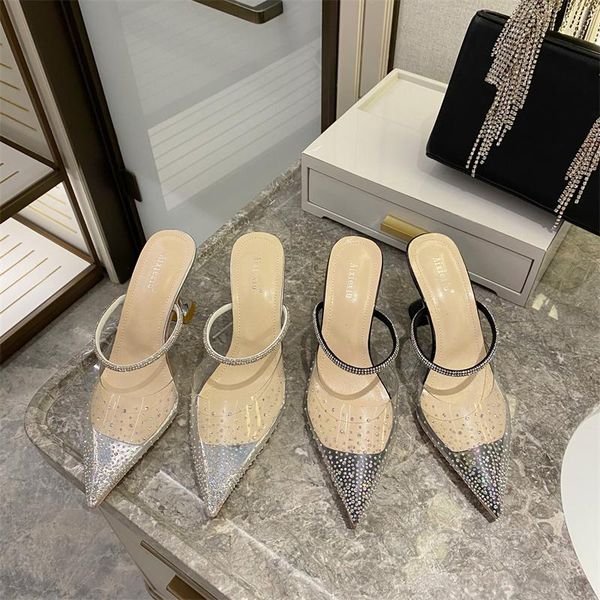 

slippers transparent sequin sandals fashion rhinestone bow high heels, Black