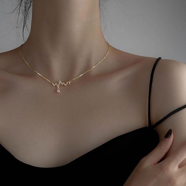 

pendant necklaces 2021 heartbeat necklace with simple sweet clavicle chain ins luxury temperament o for female wedding, Silver