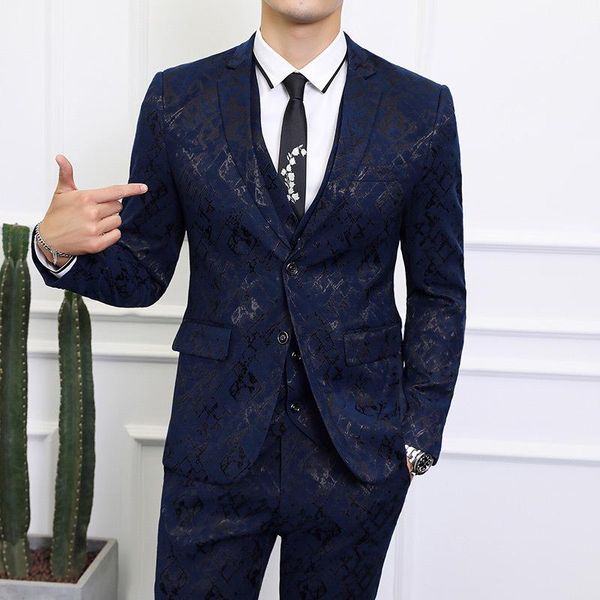 

men's suits & blazers 2021 suit three piece youth stamping printing leisure fashion city wedding for men, White;black