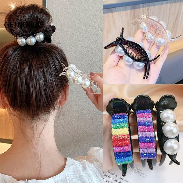 

hair clips & barrettes blingbling claw pearl plastic acrylic clamp grab hairpin woman accessories for girls headware, Golden;silver