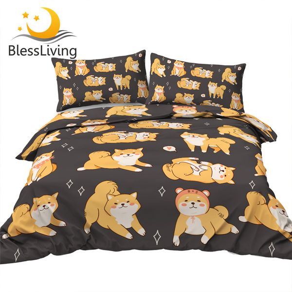

blessliving shiba inu bedding set kawaii dog home bed set for kids animal duvet cover cartoon print funny bedclothes  3pcs c0223
