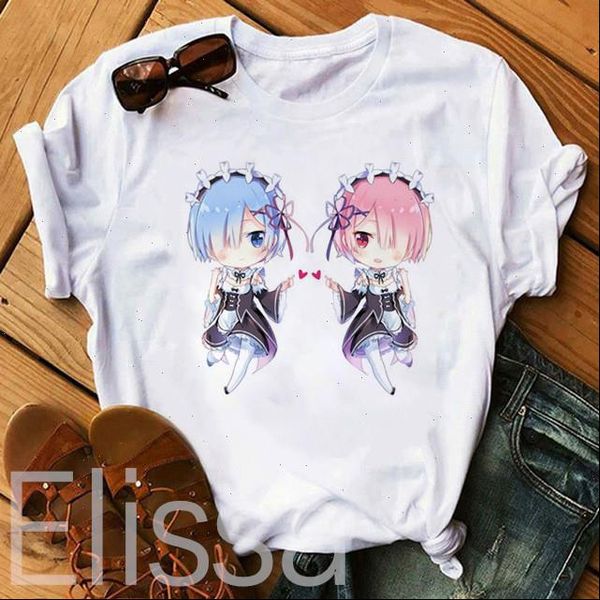 

re zero women t shirts rem and ram render printing shirt cute casual girl fashion style white harajuku tee top
