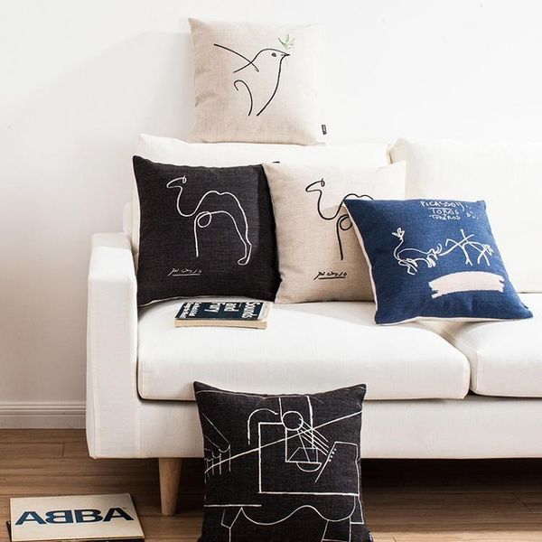 

cushion/decorative pillow picasso sketch camel doves cushion covers creative minimalist cover home decorative retro nordic linen beige pillo
