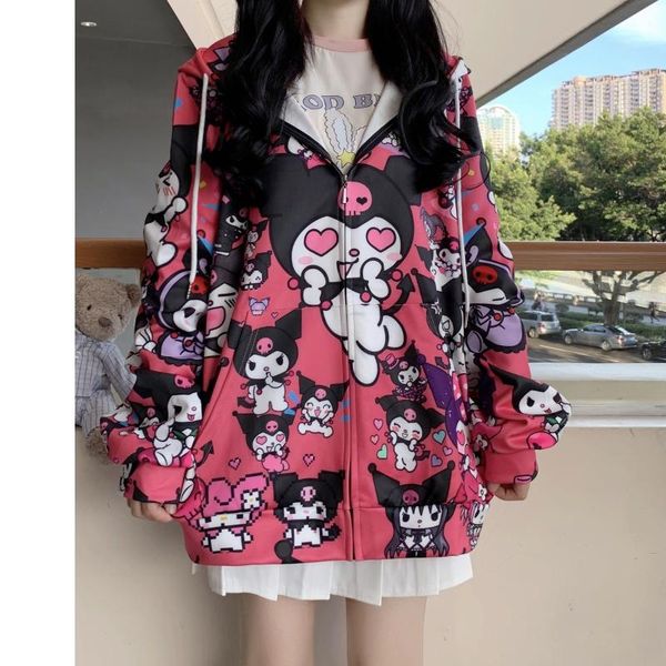 

women's hoodies & sweatshirts women harajuku kawaii anime thin hoodie vintage cute pullover black pink japanese sweatshirt autumn fashi