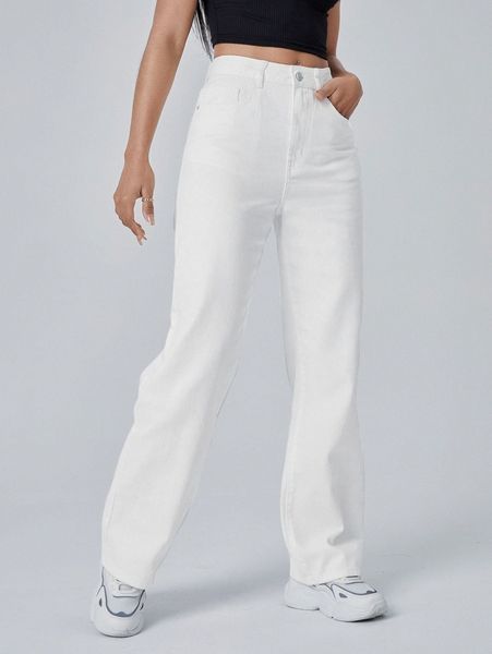 

high waist slant pocket jeans x7ba#, Blue